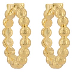 14K Solid Yellow Gold Ball Bead Statement Hoop Earrings Anniversary Gift for Her