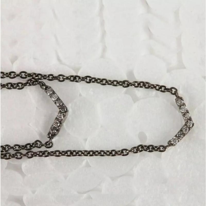 14K massives Gelbgold & schwarzes Rhodiumgold Diamant-Halskette, doppellagige Kette (Rundschliff) im Angebot