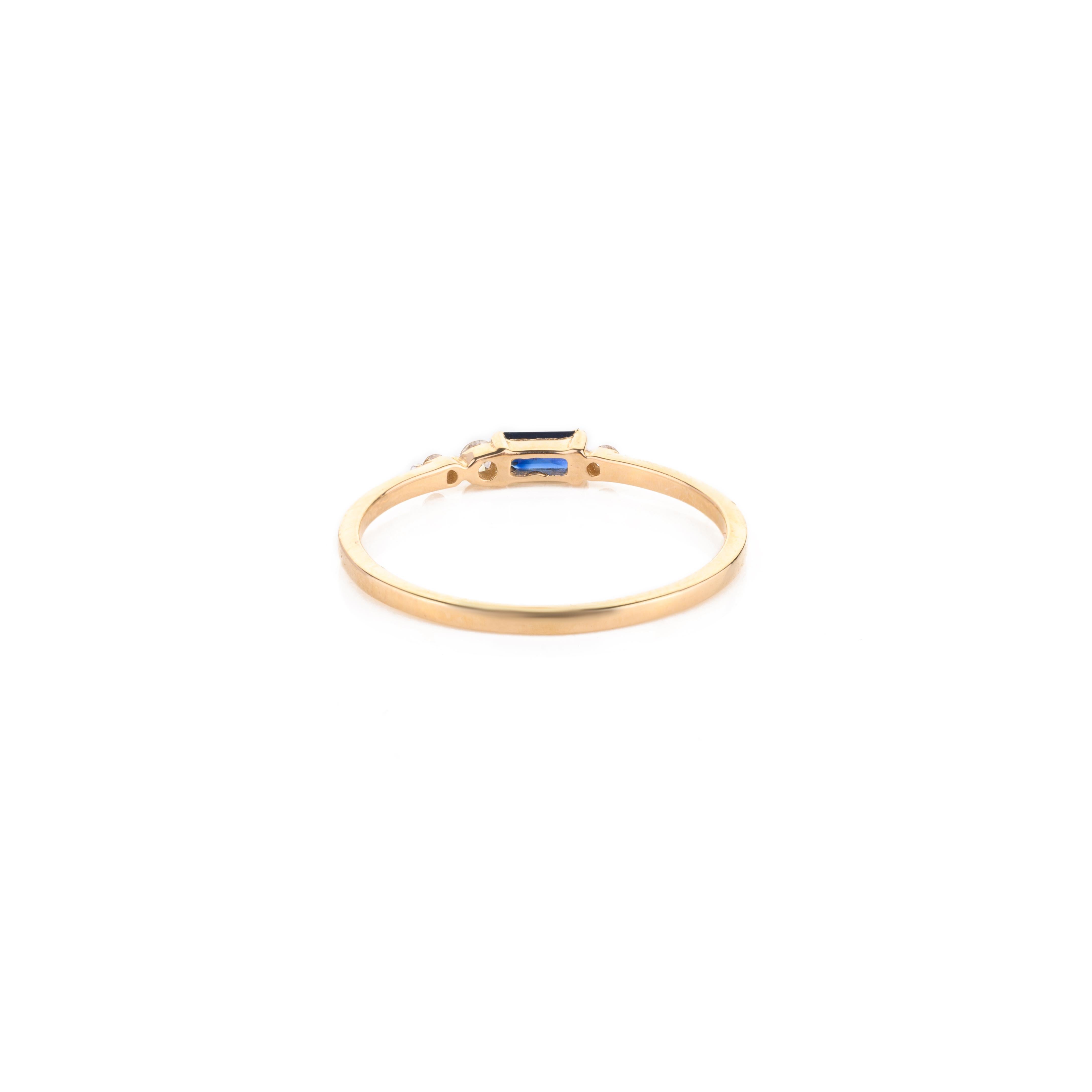 For Sale:  14k Solid Yellow Gold Blue Sapphire and Diamond Stackable Ring for Her 4