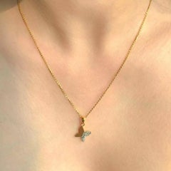 Butterfly Diamond Pendant Necklace Minimalist in 14K Solid Gold