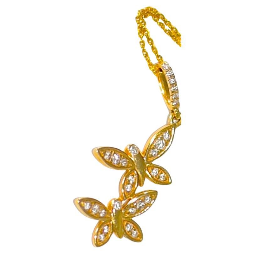 14K Solid Yellow Gold Butterfly Necklace