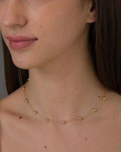 14k Solid Yellow Gold Chain Round Bead Ball Station Necklace