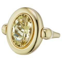 14k Solid Yellow Gold Cocktail Ring in Champagne Smokey Topaz