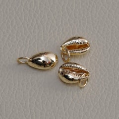 14K Solid Yellow Gold Cowrie Shell Charm Pendant Boho Luxury Fine Jewelry