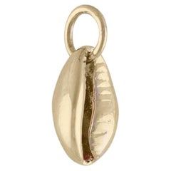 14K Solid Yellow Gold Cowrie Shell Charm Pendant Boho Luxury Fine Jewelry