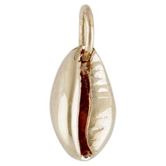 14K Solid Yellow Gold Cowrie Shell Charm Pendant Boho Luxury Fine Jewelry