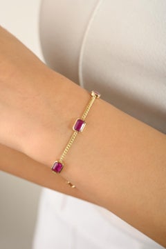 14k solide Gelbgold Kandare Kette Rubin Station Armband feine Aussage Schmuck