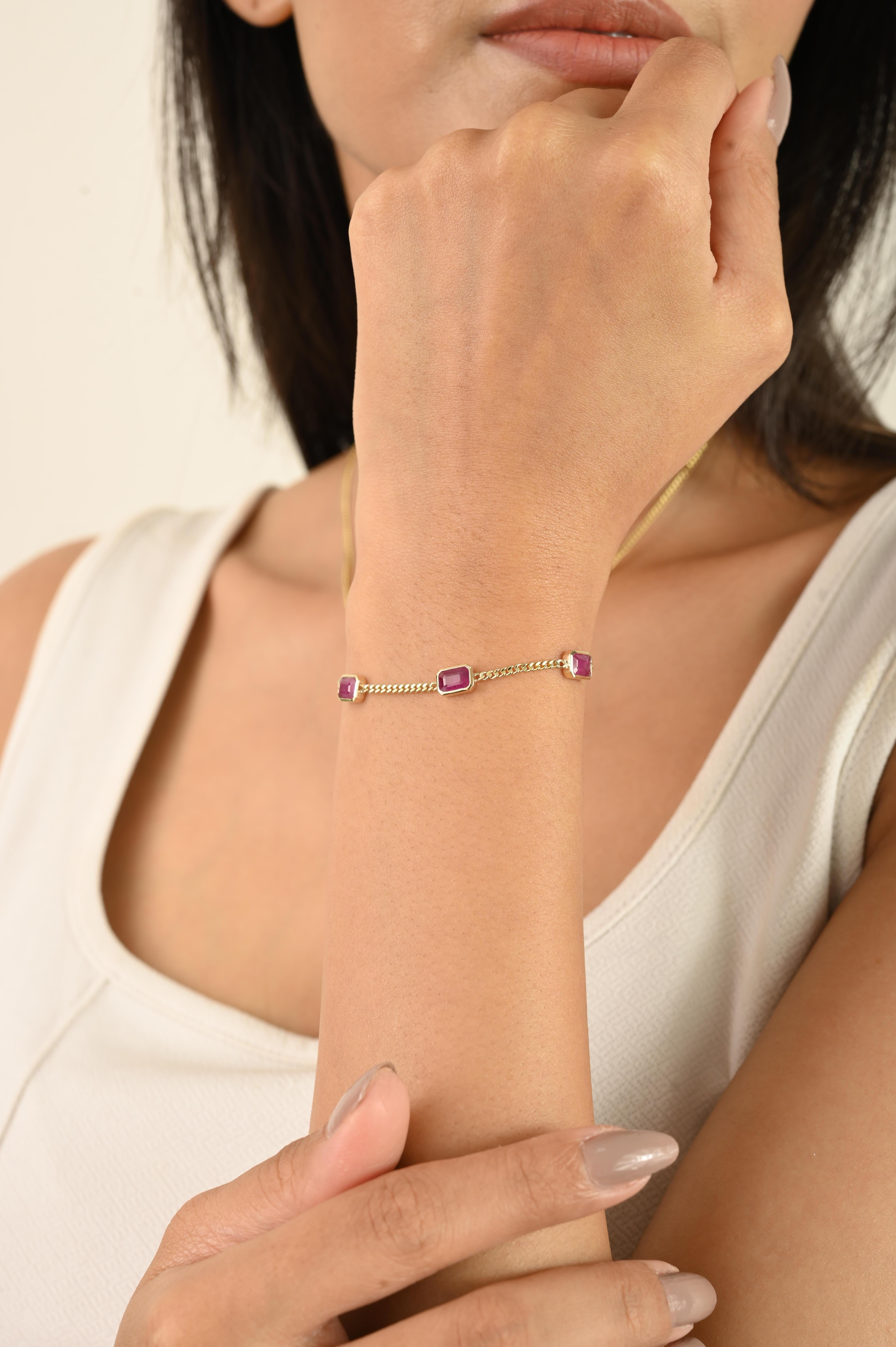 Bracelet en or jaune massif 14k avec chaîne à rubis Fine Statement Jewelry Pour femmes en vente