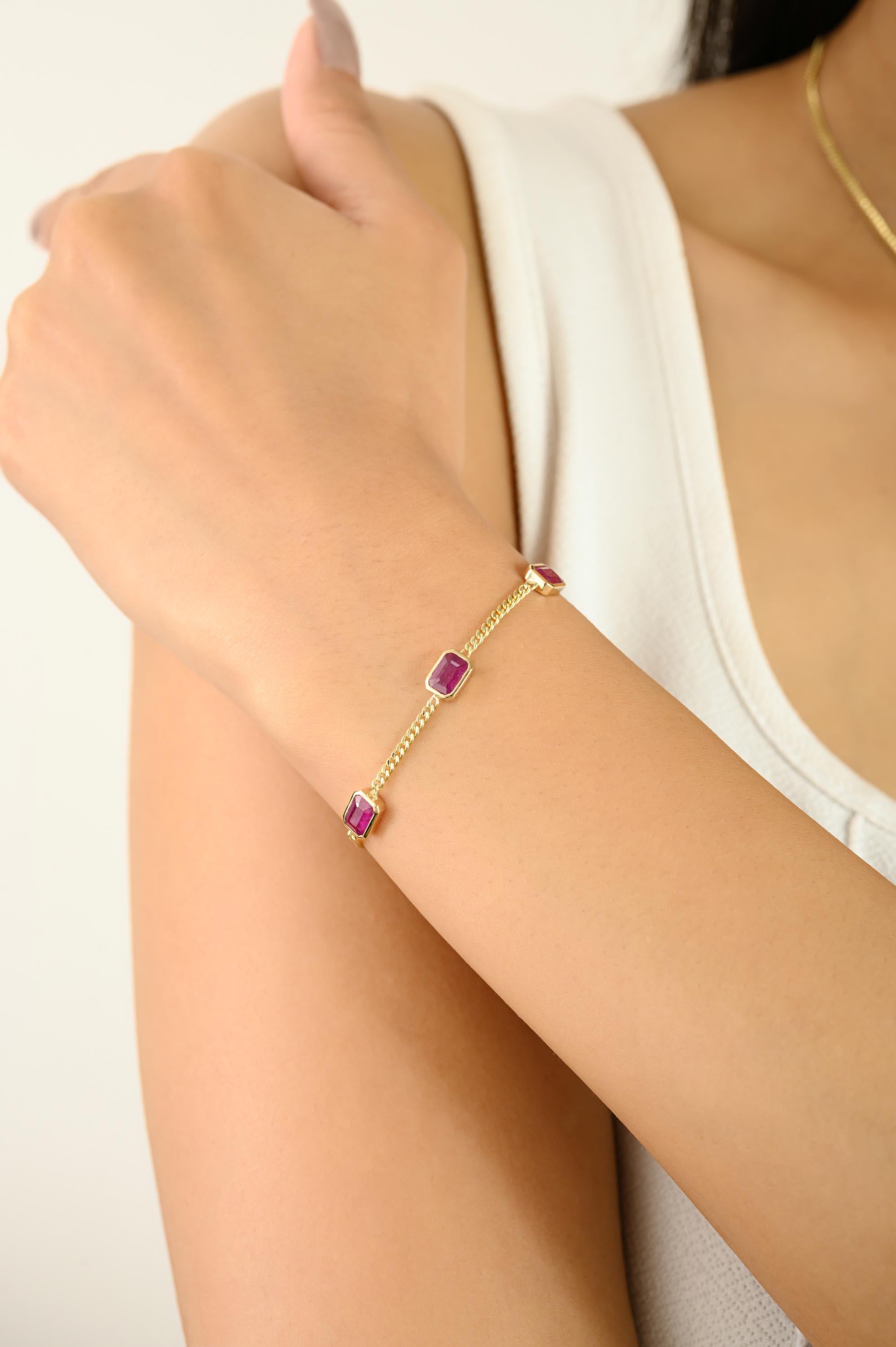 Bracelet en or jaune massif 14k avec chaîne à rubis Fine Statement Jewelry Pour femmes en vente