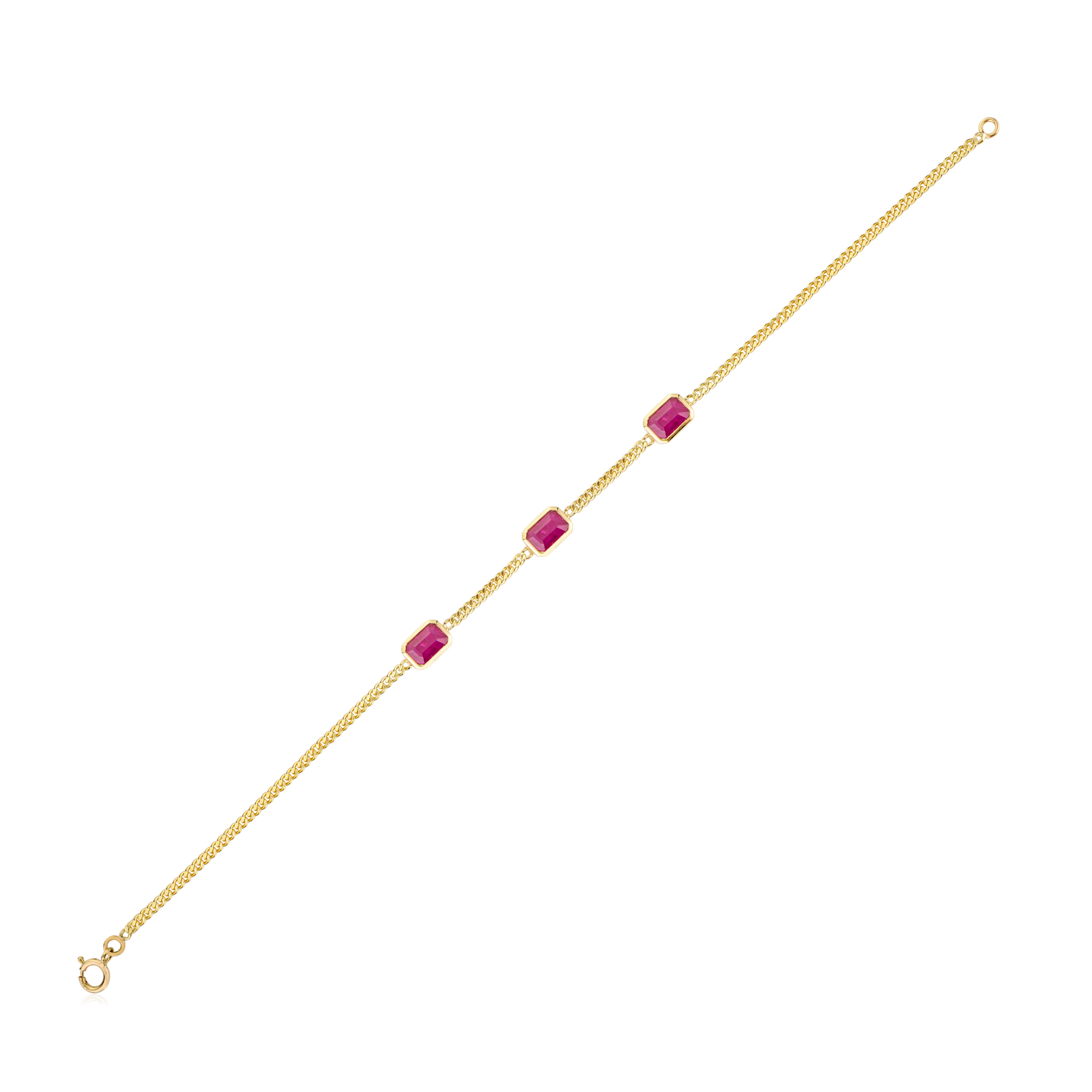 Bracelet en or jaune massif 14k avec chaîne à rubis Fine Statement Jewelry en vente 3