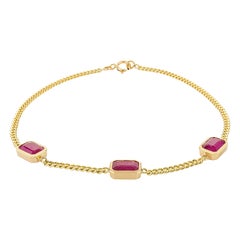 Bracciale a catena in oro giallo massiccio 14k con rubino e stazione Gioielli di dichiarazione