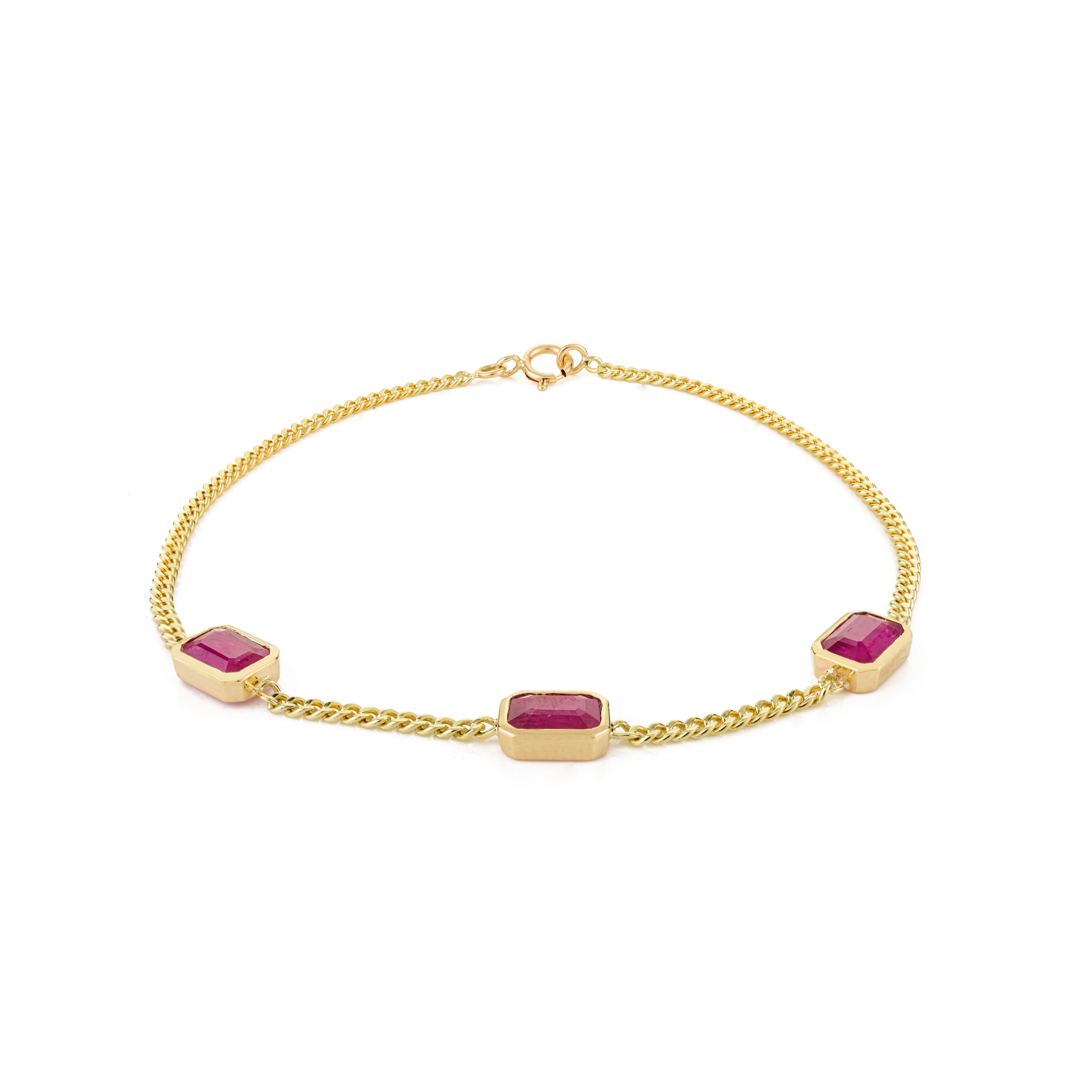 Bracelet en or jaune massif 14k avec chaîne à rubis Fine Statement Jewelry