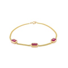 Bracelet en or jaune massif 14k avec chaîne à rubis Fine Statement Jewelry