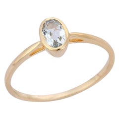 14k Solid Yellow Gold Dainty Aquamarine Ring