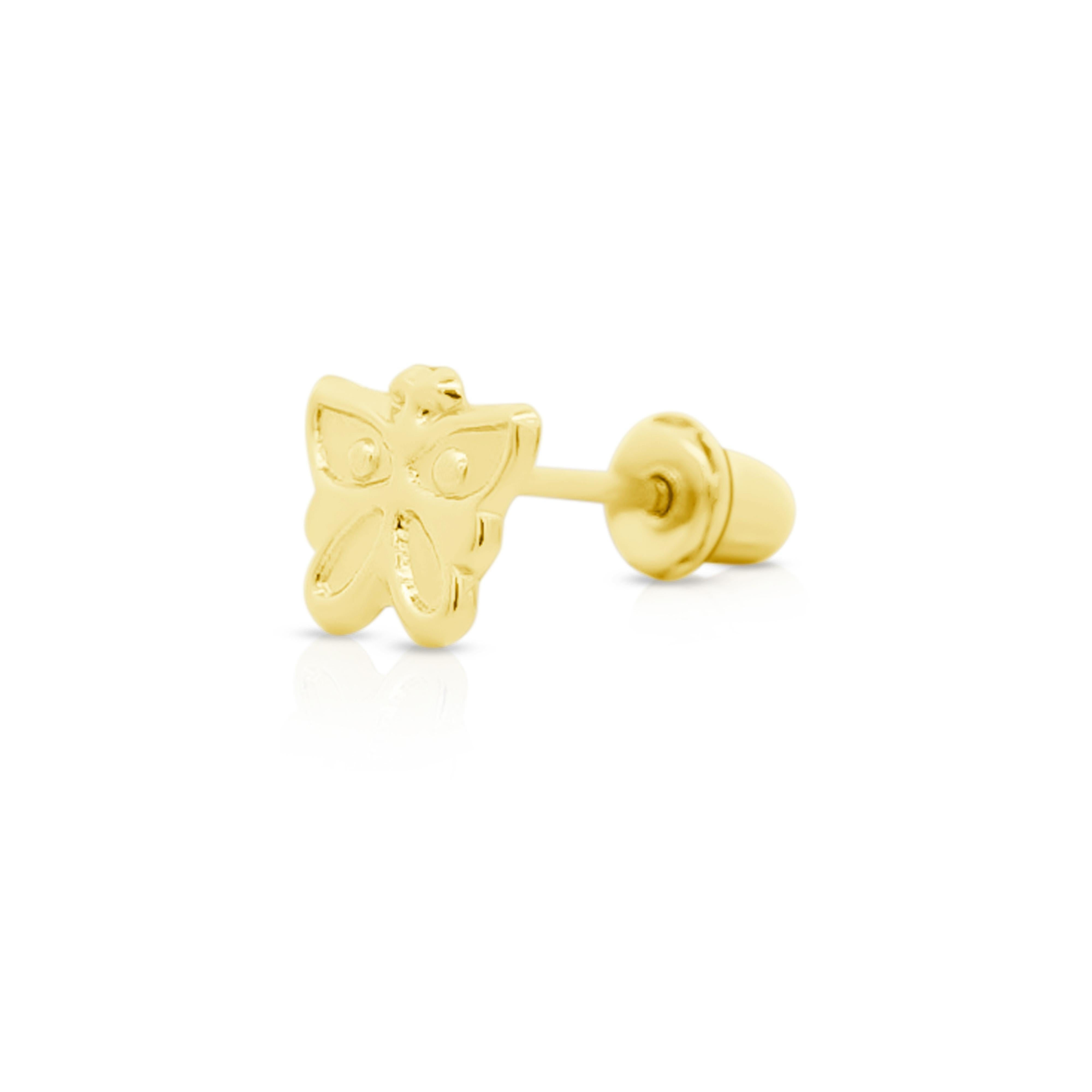 Contemporary 14K Solid Yellow Gold Dainty Butterfly Stud Earrings Screw Back Closure For Sale