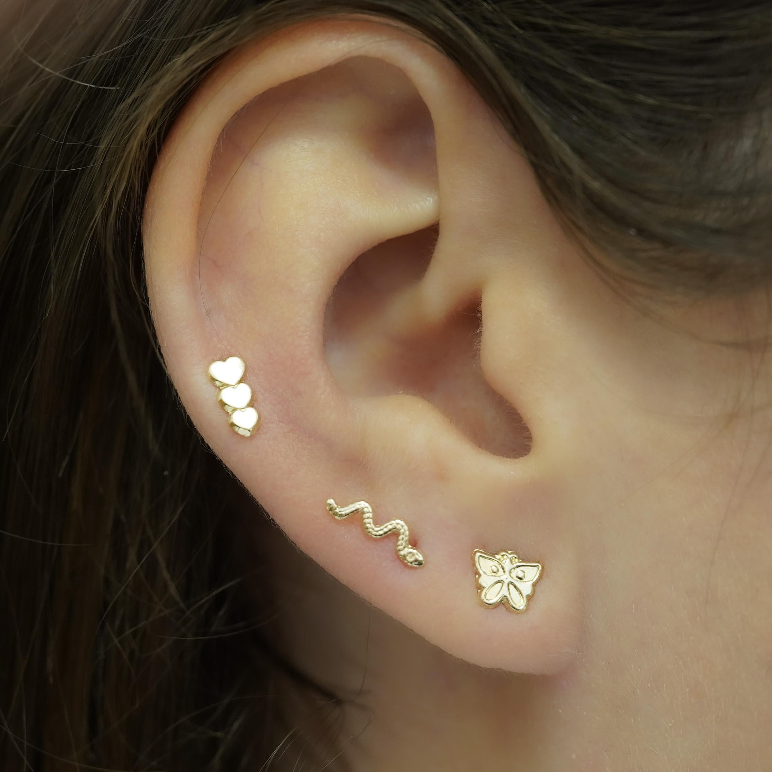 Women's 14K Solid Yellow Gold Dainty Butterfly Stud Earrings Screw Back Closure For Sale