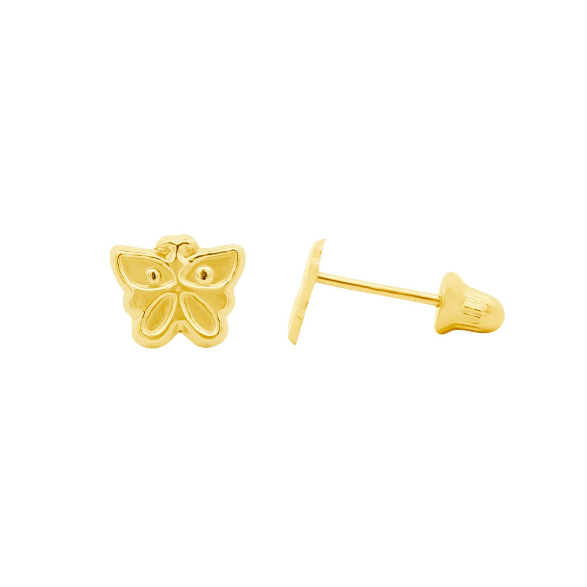 14K Solid Yellow Gold Dainty Butterfly Stud Earrings Screw Back Closure For Sale 3