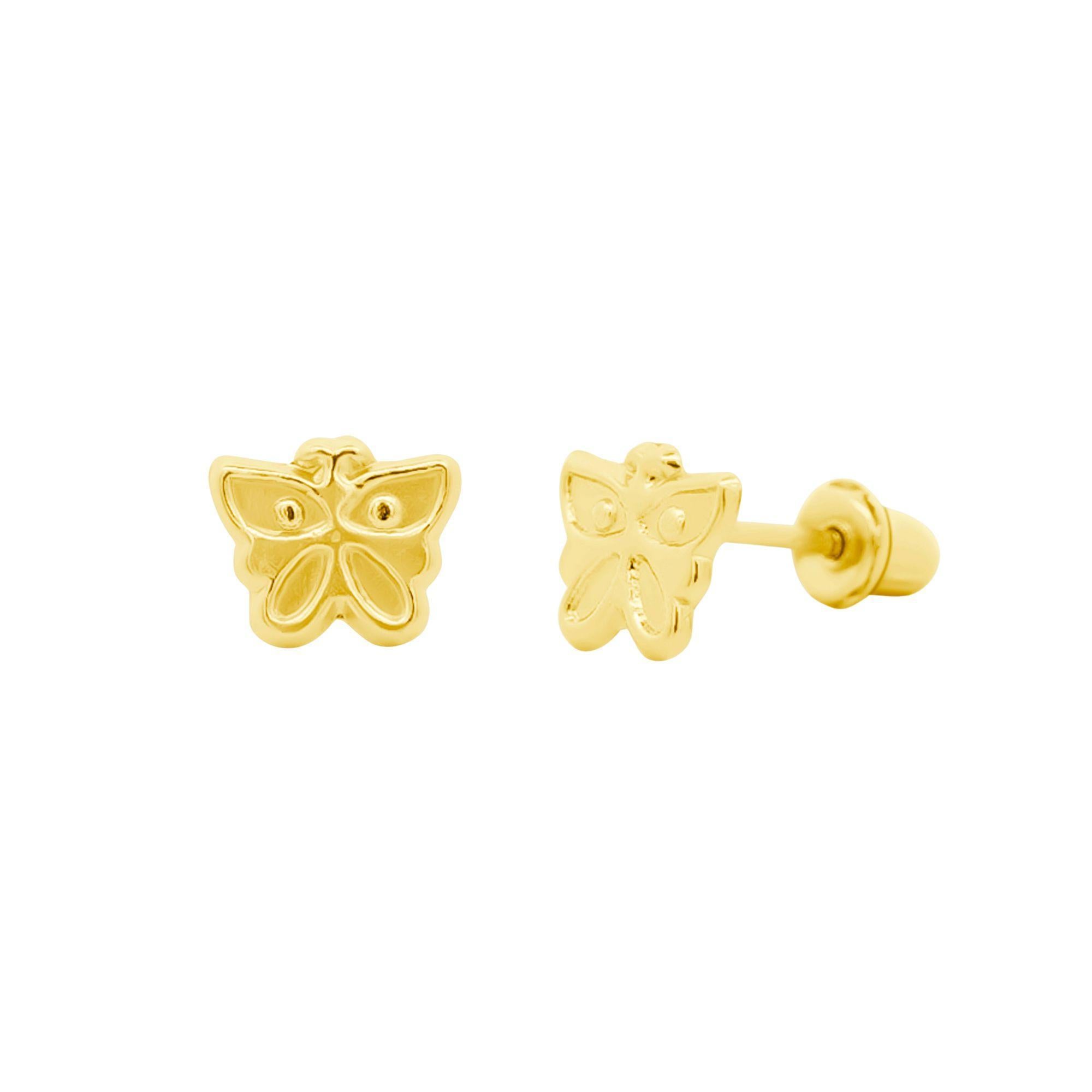 14K Solid Yellow Gold Dainty Butterfly Stud Earrings Screw Back Closure For Sale 4