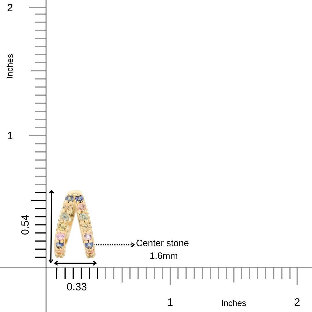 Créoles pour femmes en or jaune massif 14 carats avec saphirs multicolores en vente 3