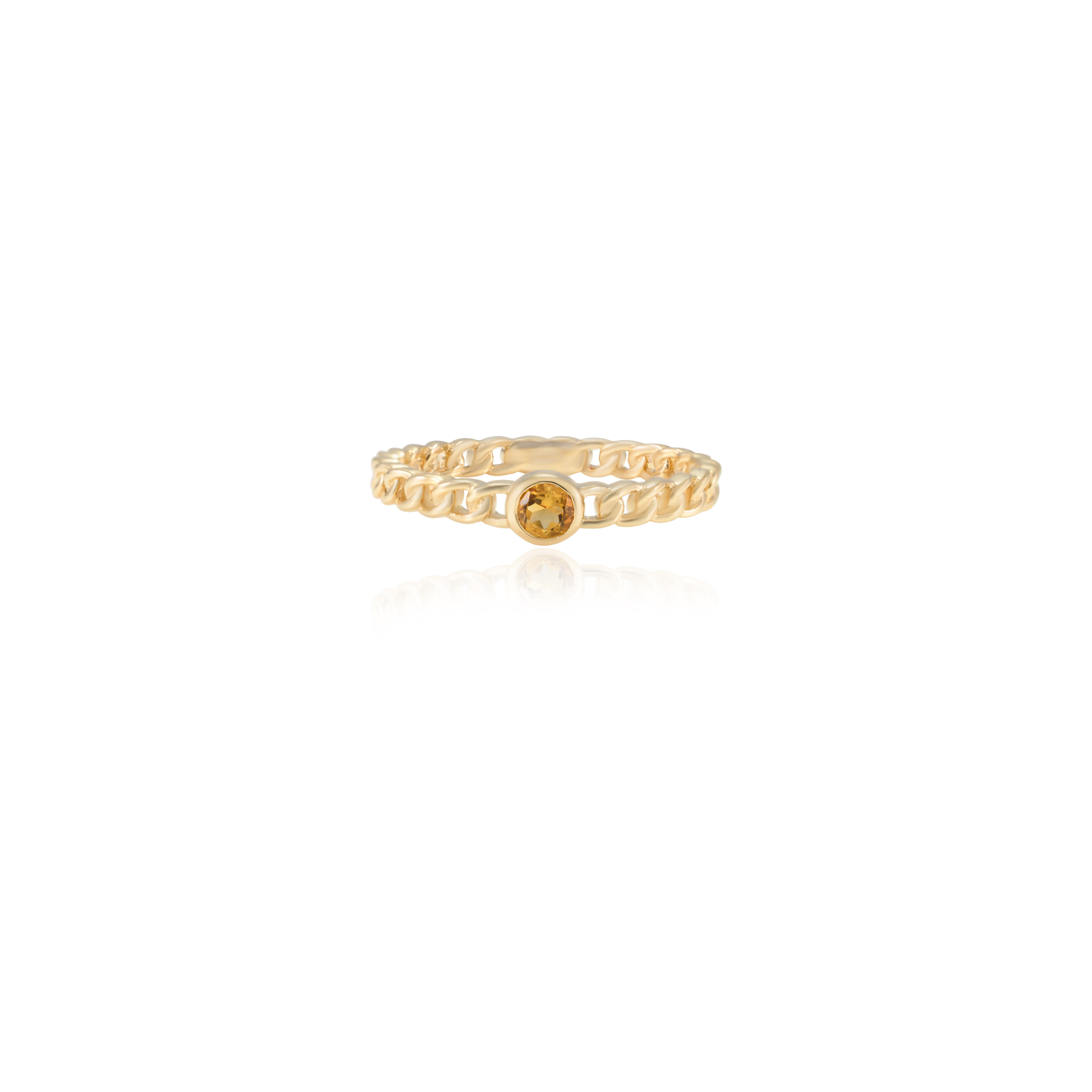 For Sale:  14k Solid Yellow Gold Dainty Round Cut Citrine Gemstone Stackable Ring 4