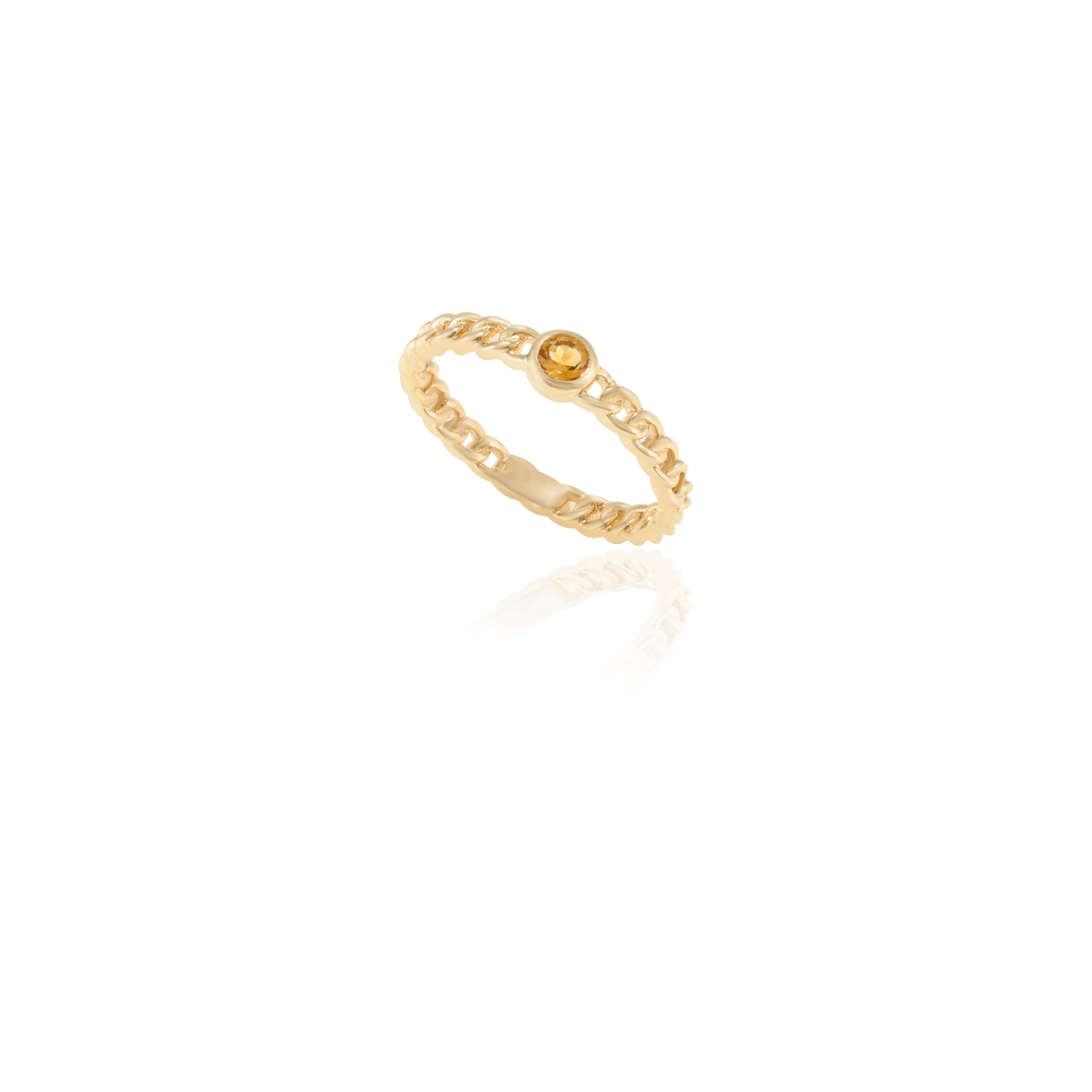 For Sale:  14k Solid Yellow Gold Dainty Round Cut Citrine Gemstone Stackable Ring 8