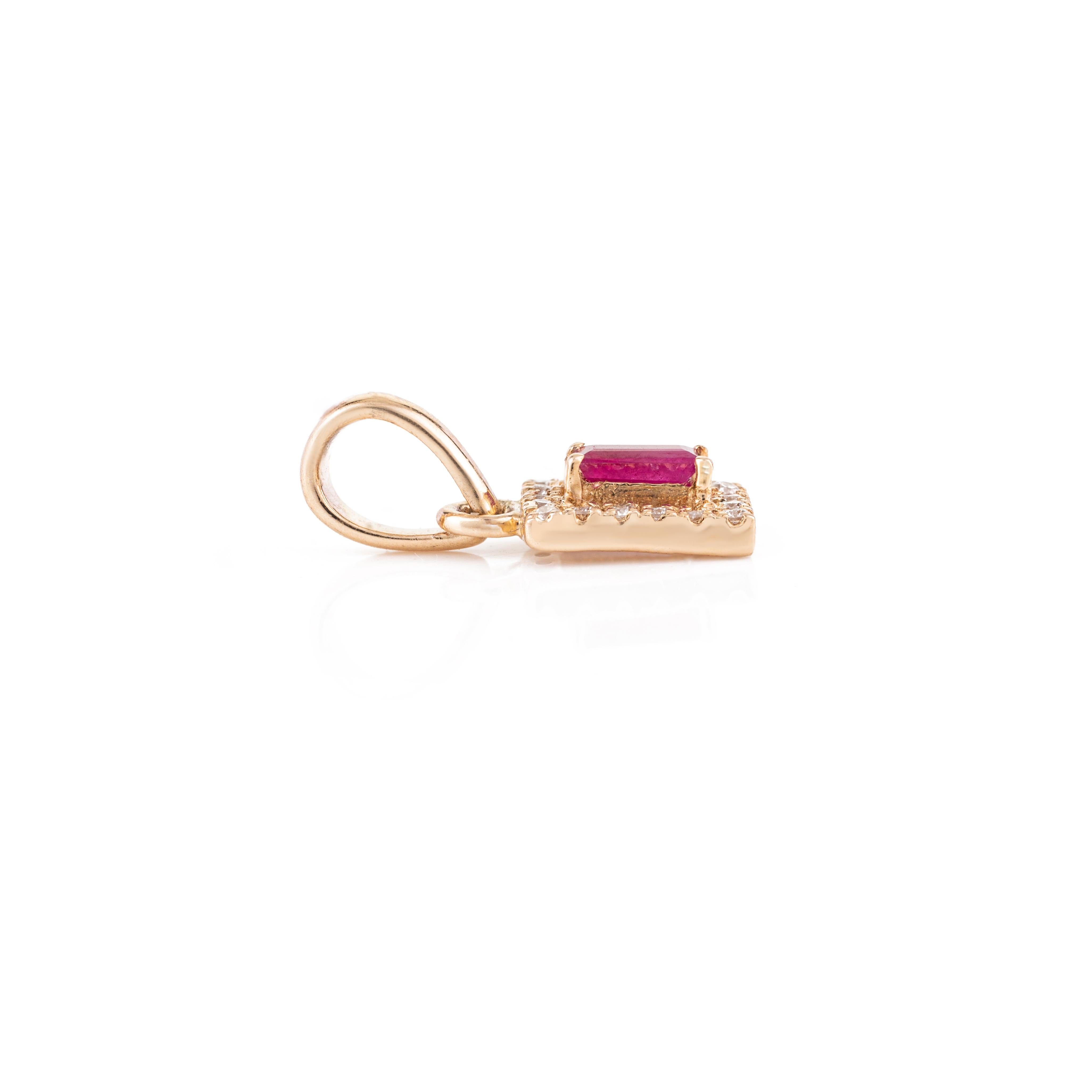 14k Solid Yellow Gold Dainty Ruby Diamond Halo Pendant Valentine Gift In New Condition For Sale In Houston, TX