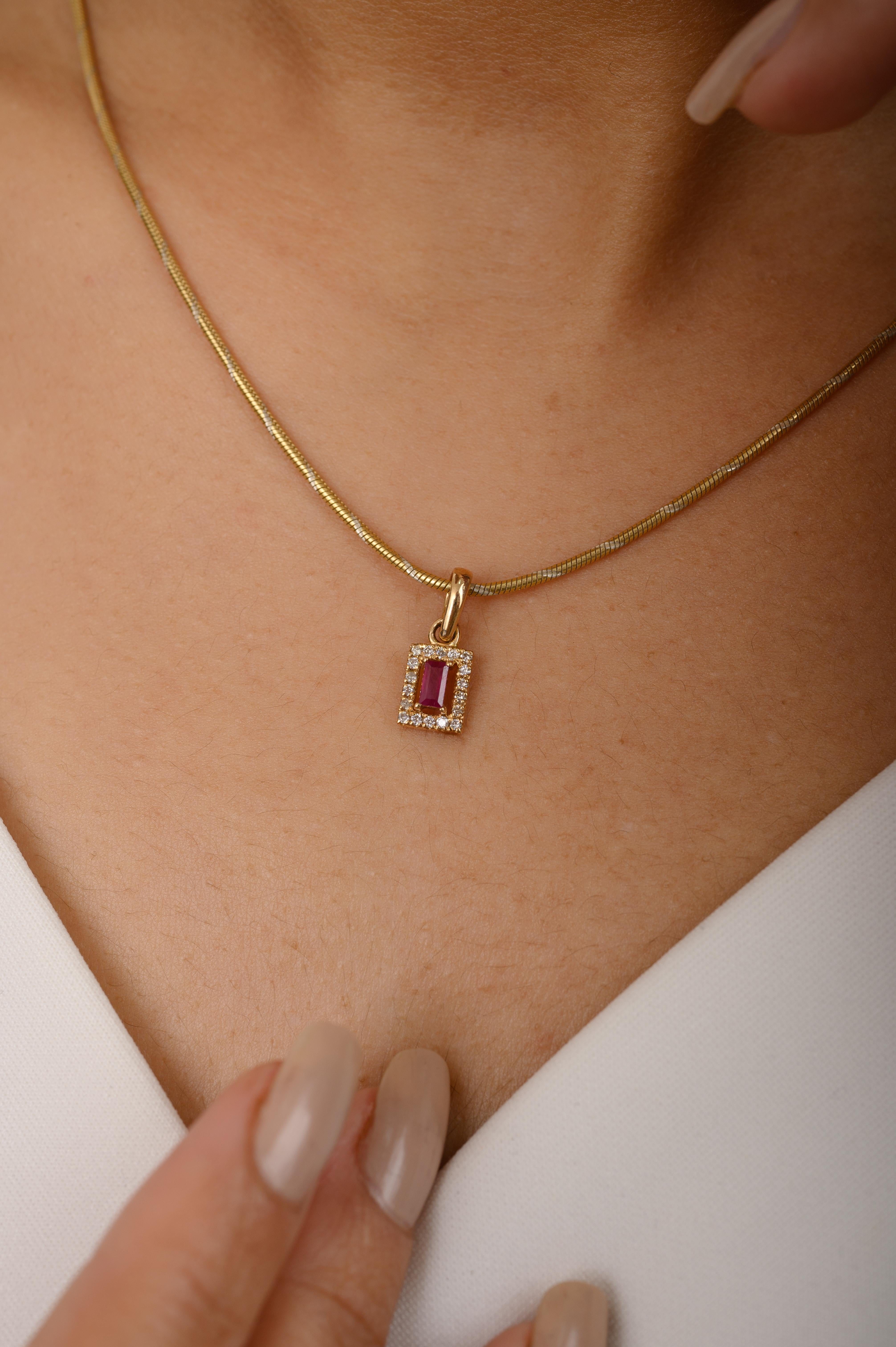 Women's 14k Solid Yellow Gold Dainty Ruby Diamond Halo Pendant Valentine Gift For Sale