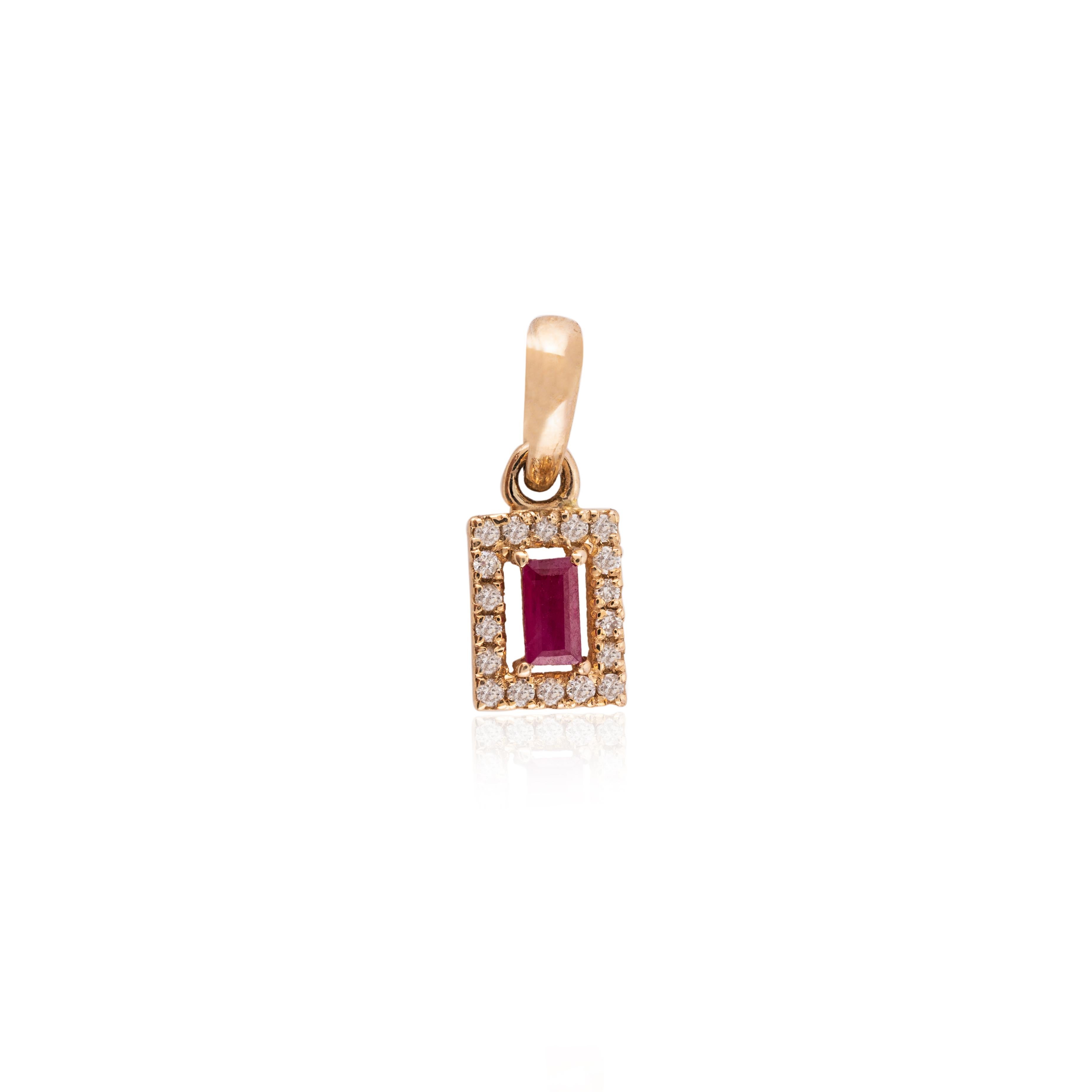 14k Solid Yellow Gold Dainty Ruby Diamond Halo Pendant Valentine Gift For Sale 1