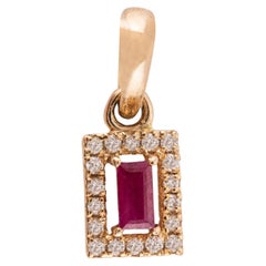 14k Solid Yellow Gold Dainty Ruby Diamond Halo Pendant Valentine Gift