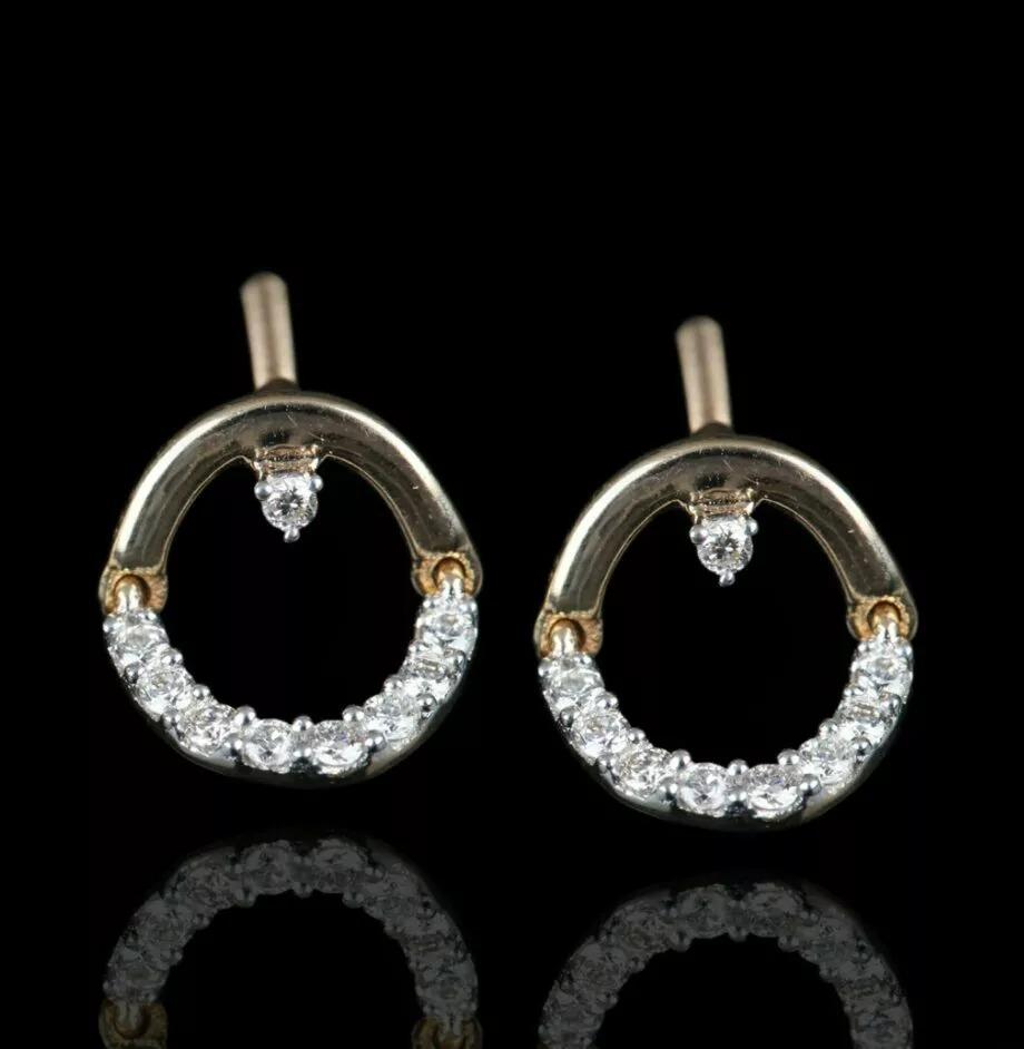 Round Cut 14K Solid Yellow Gold Dangling Stud Earrings Fine Jewelry For Sale