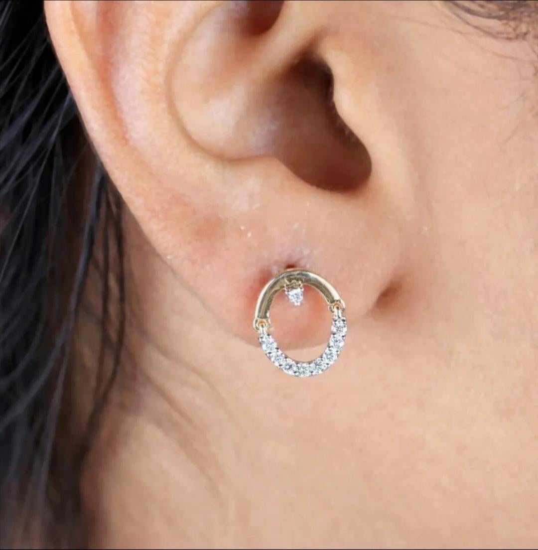 14K Solid Yellow Gold Dangling Stud Earrings Fine Jewelry Wedding Gift For Women For Sale 4