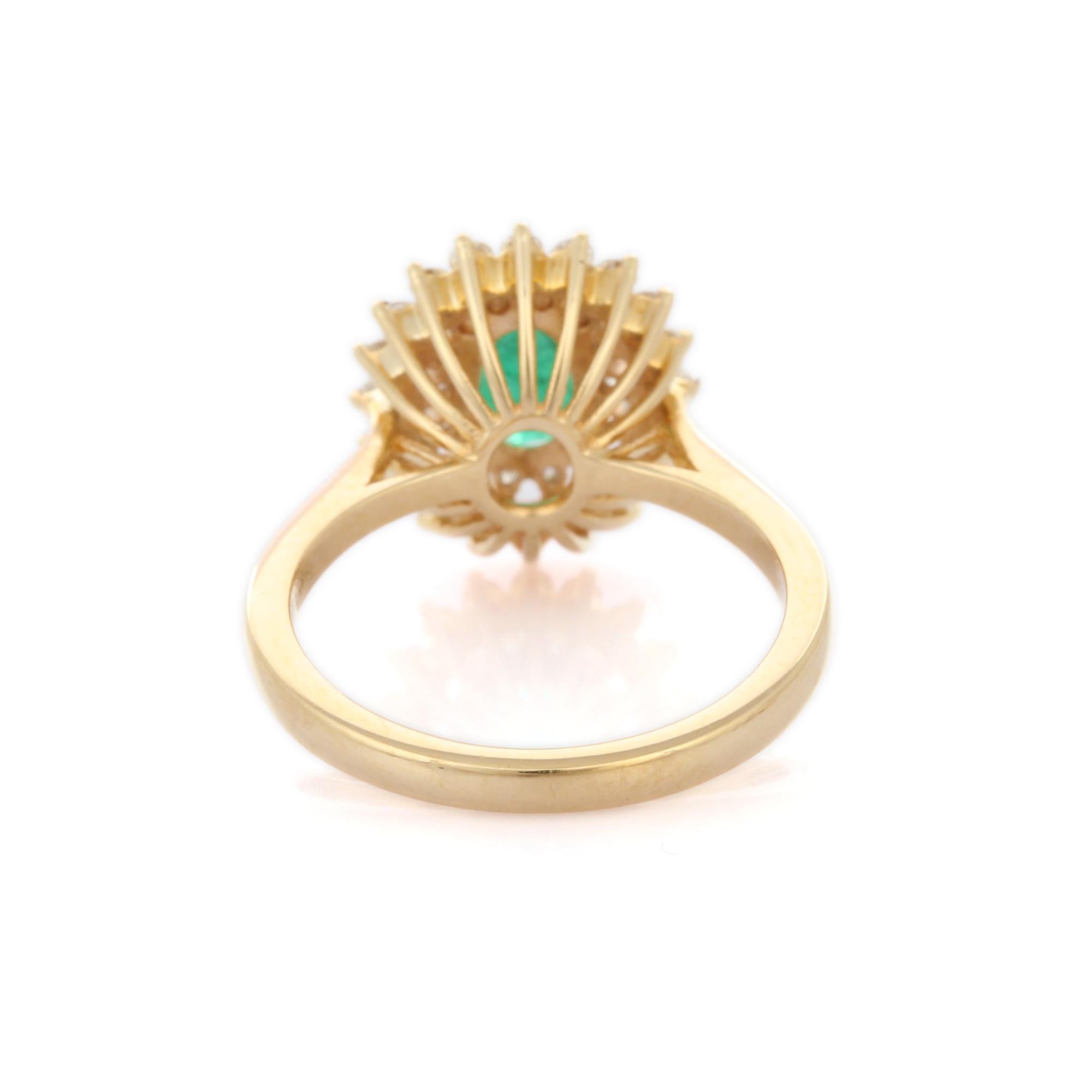 For Sale:  14K Yellow Gold Designer Oval Cut Emerald Ring Mounted with Layers of Diamonds 3