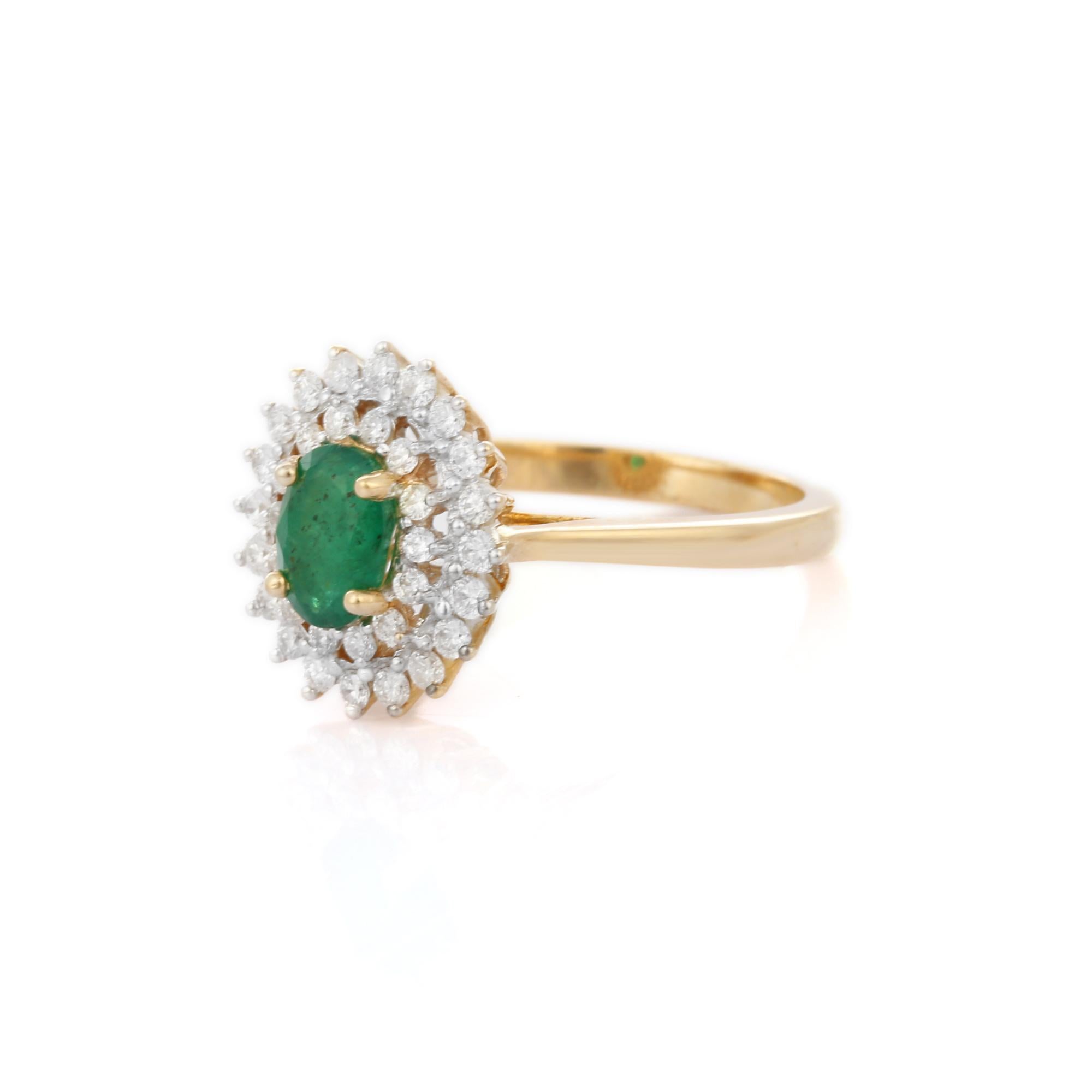 For Sale:  14K Yellow Gold Designer Oval Cut Emerald Ring Mounted with Layers of Diamonds 4