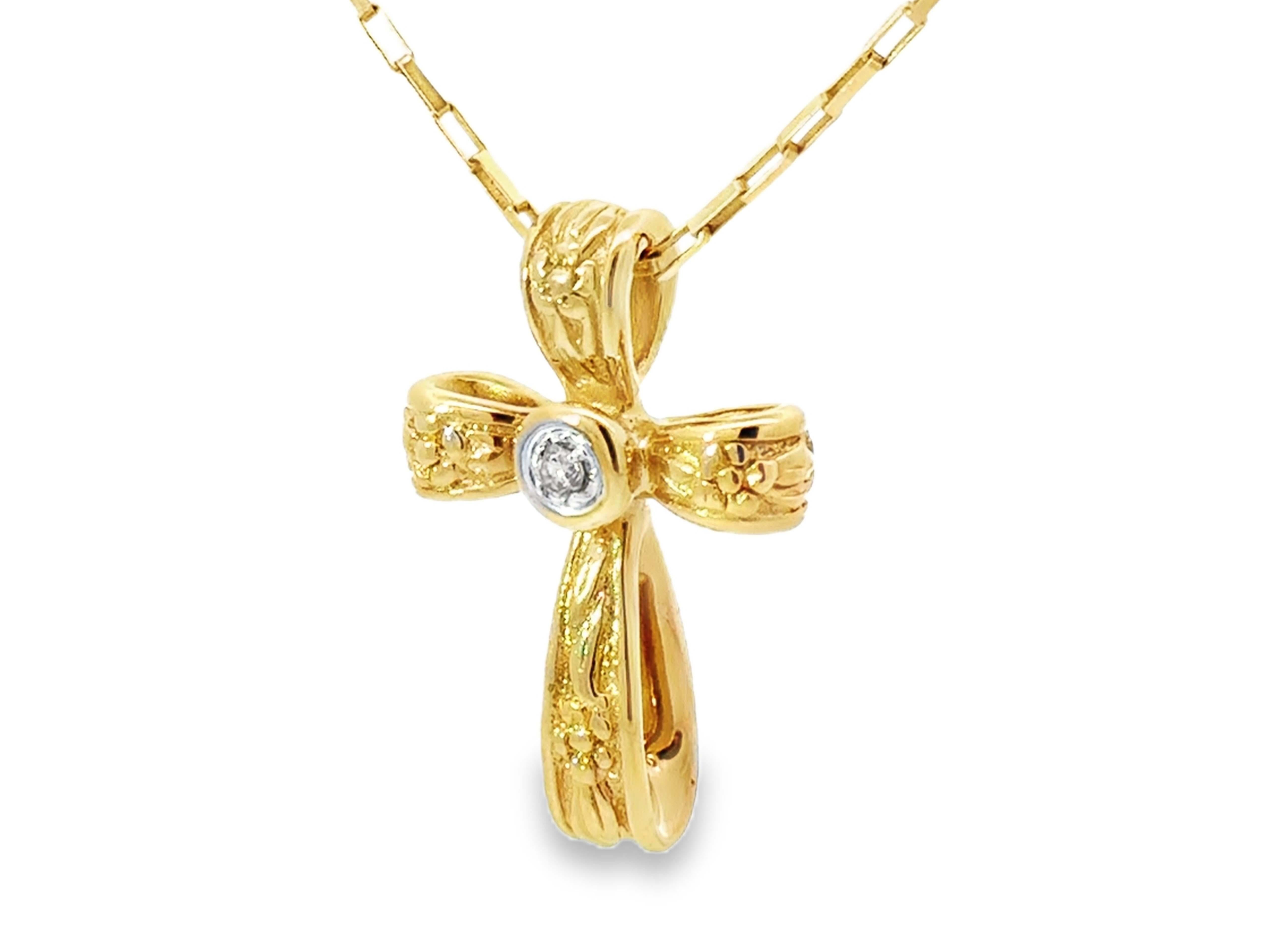 Brilliant Cut 14K Solid Yellow Gold Diamond Cross Pendant on Paper Clip Chain