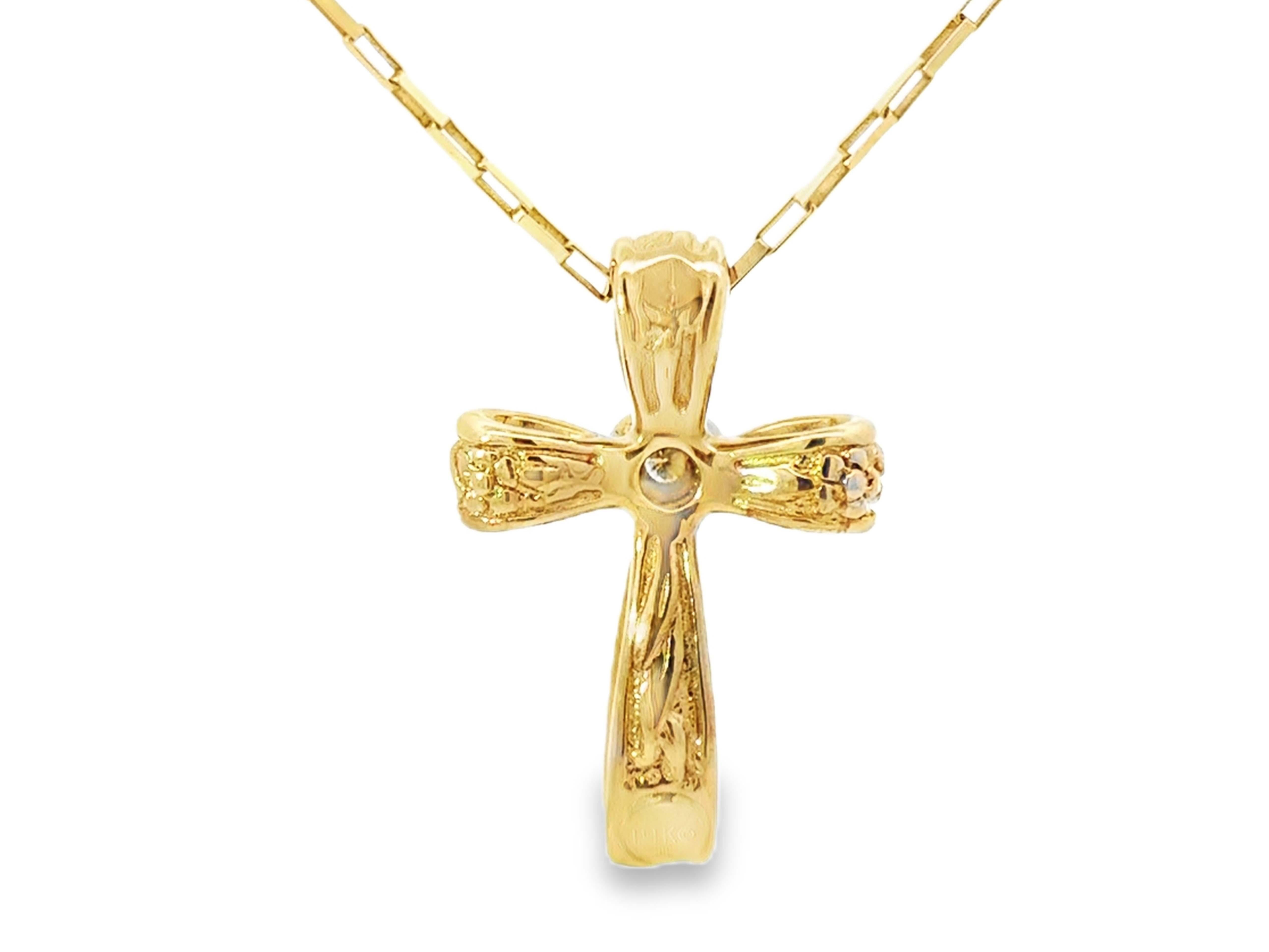 14K Solid Yellow Gold Diamond Cross Pendant on Paper Clip Chain 1