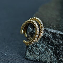 14K Solid Yellow Gold Diamond Ear Cuff Ohrringe 0,18 Karat Fine Jewelry