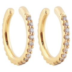 14K Solid Yellow Gold Diamond Ear Cuff Ohrringe 0,18 Karat Fine Jewelry