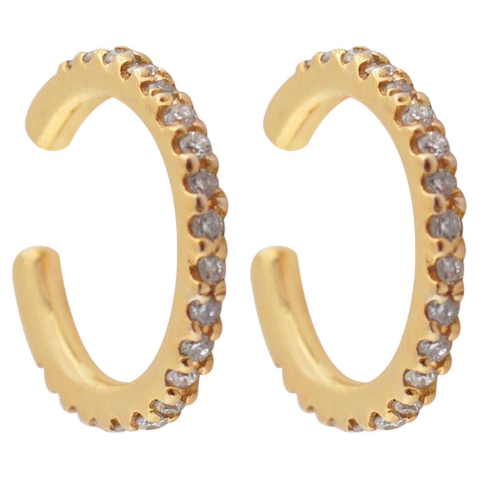 Pendientes puño de diamante de oro amarillo macizo de 14 quilates 0,18 quilates Joyería fina