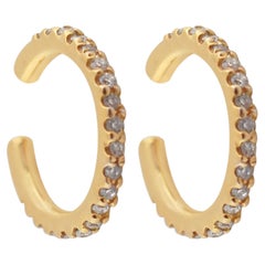 14K Solid Yellow Gold Diamond Ear Cuff Ohrringe 0,18 Karat Fine Jewelry