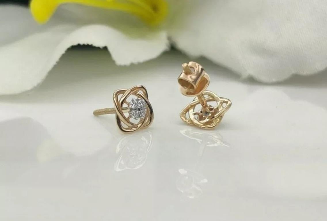 Round Cut 14k Solid Yellow Gold Diamond Earring Cushion Shape