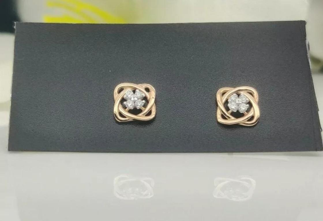 14k Solid Yellow Gold Diamond Earring Cushion Shape In New Condition In Chicago, IL