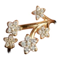 14K Solid Yellow Gold Diamond Flower Statement Ring Graduation Gift Gold Ring.