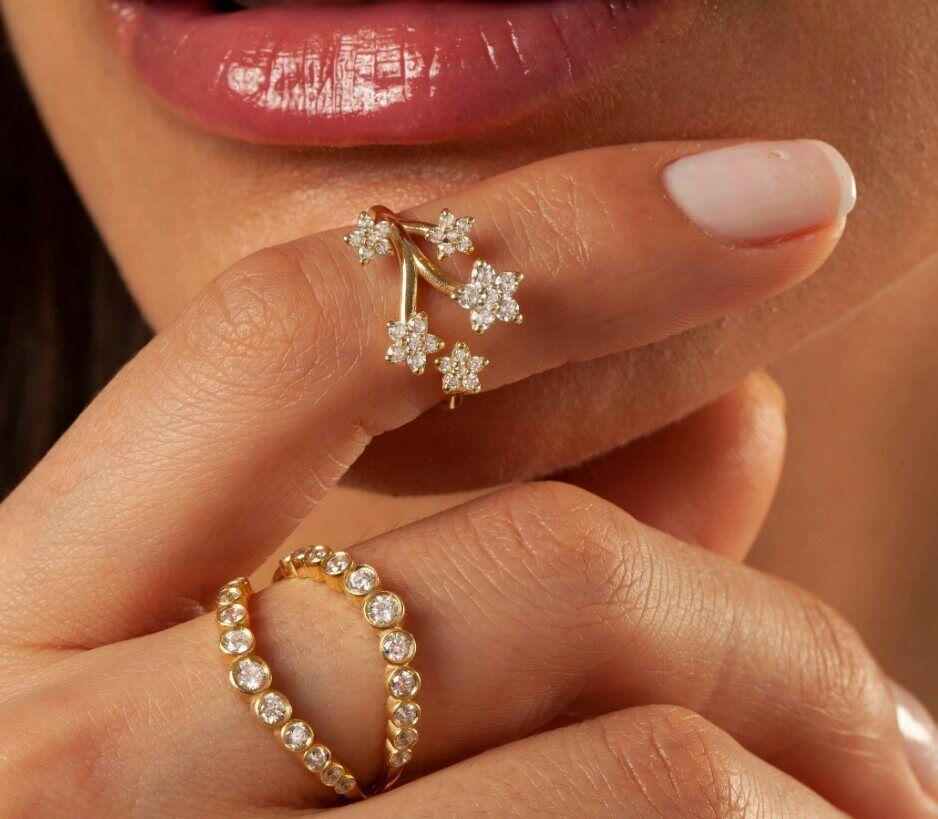 14K massives Gelbgold Diamant-Blumen-Statement-Ring, Verlobungsring, Goldring. im Zustand „Neu“ im Angebot in Chicago, IL