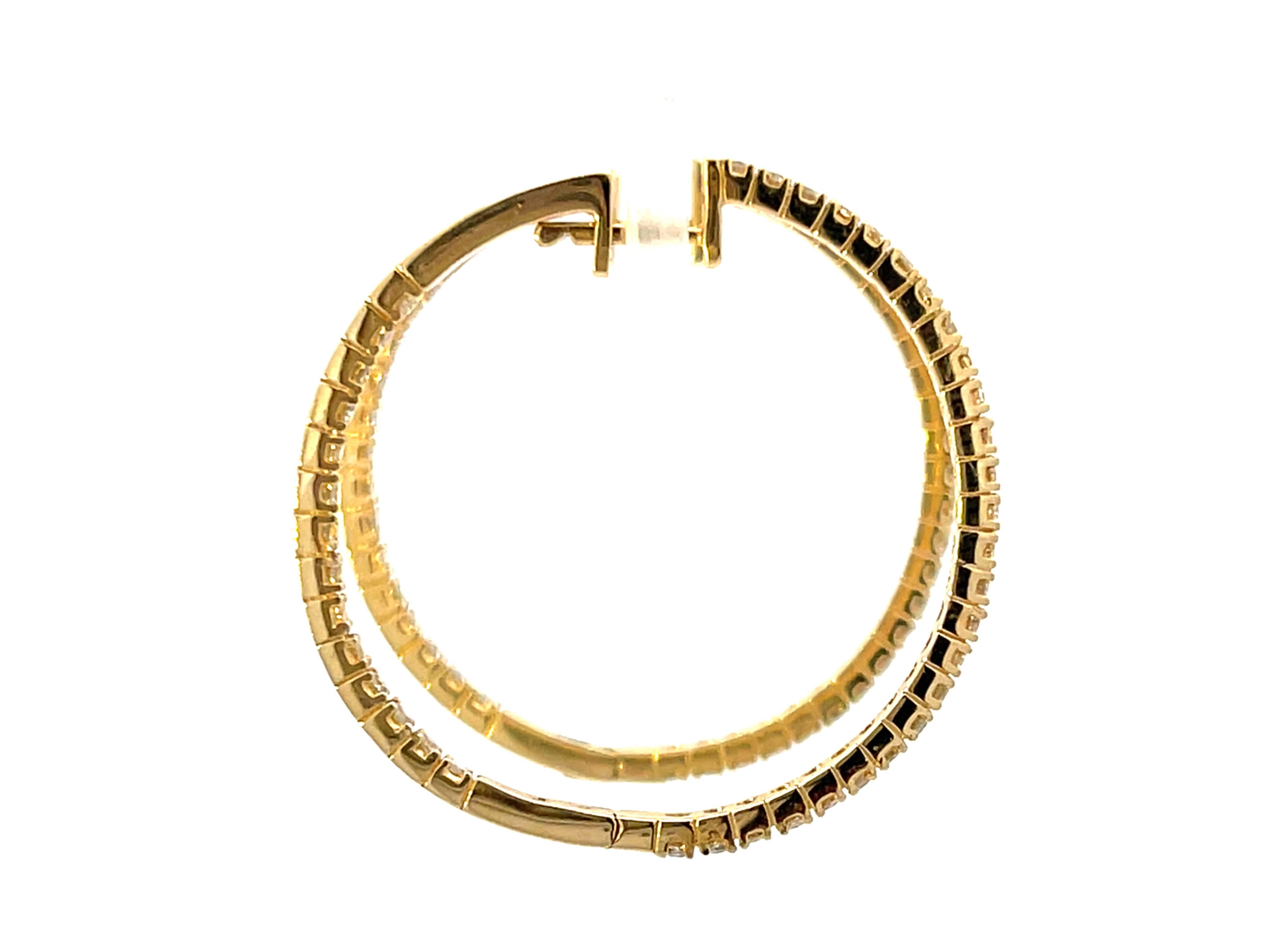 Women's 14K Solid Yellow Gold Diamond Hoop Earrings