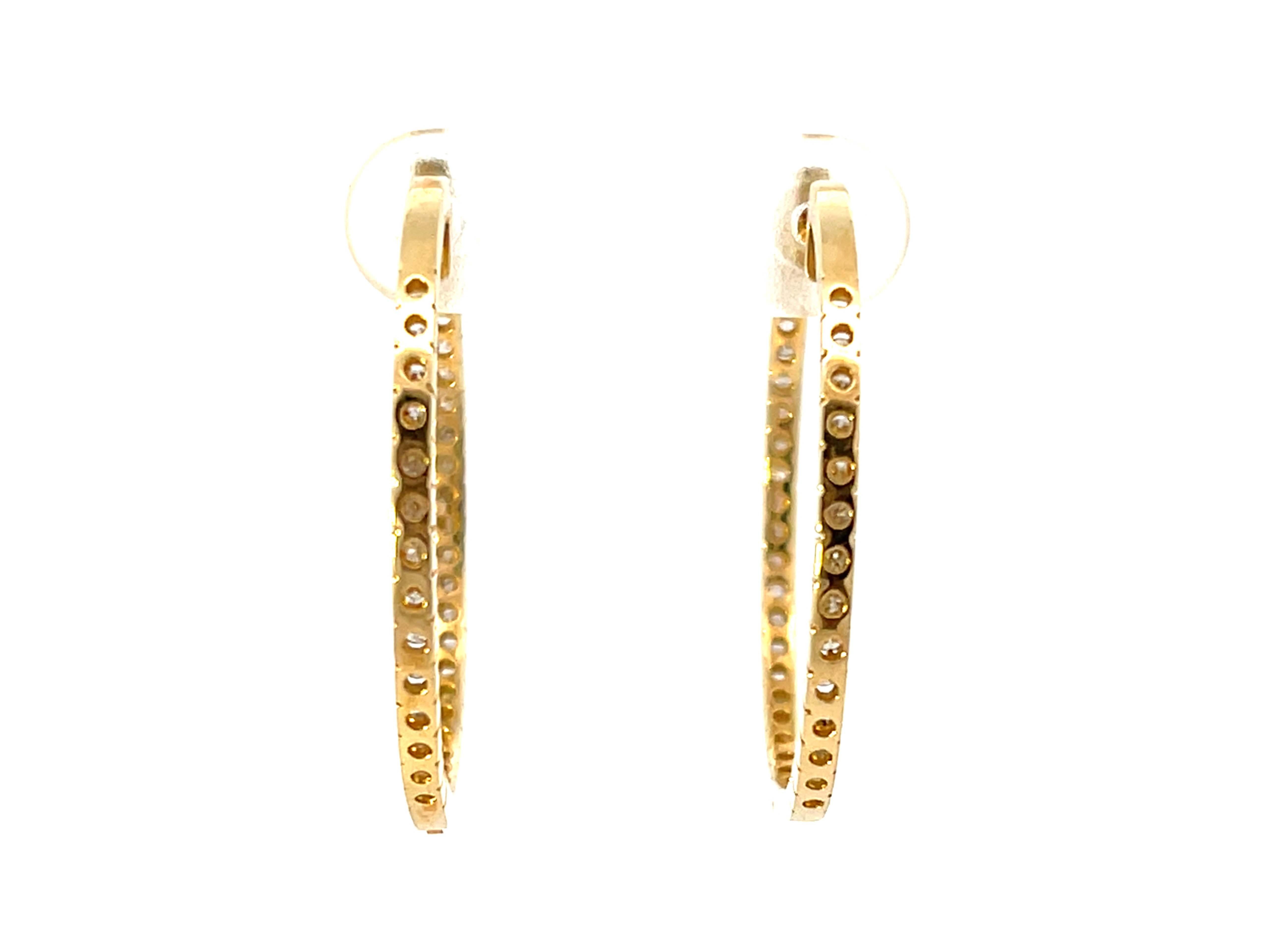 14K Solid Yellow Gold Diamond Hoop Earrings 1