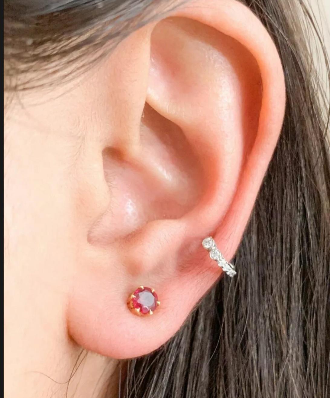 Round Cut 14K Solid Yellow Gold Diamond Huggie Earrings Dainty Piercing Hoop Jewelry Gift. For Sale