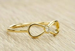 14k Solid Yellow Gold Diamond Infinity Sign Gold Knot Dainty Ring