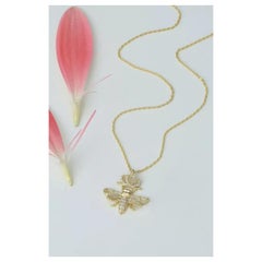 Diamond Queen Bee Dainty Honeycomb Necklace in 14K Solid Yellow Gold