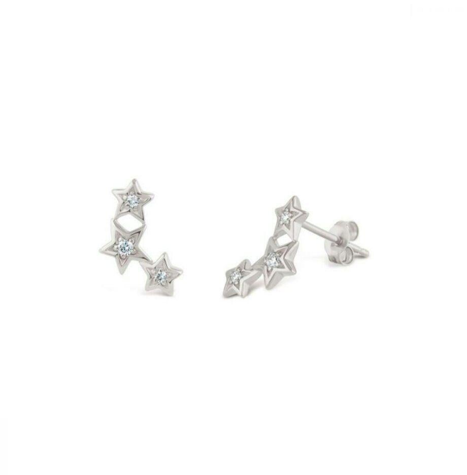 Artist 14K Solid Yellow Gold Diamond Shooting Star Stud Earrings Minimalist Summer Gift For Sale