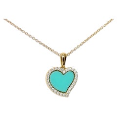 14K Solid Yellow Gold Diamond Sleeping Beauty Turquoise Love Necklace